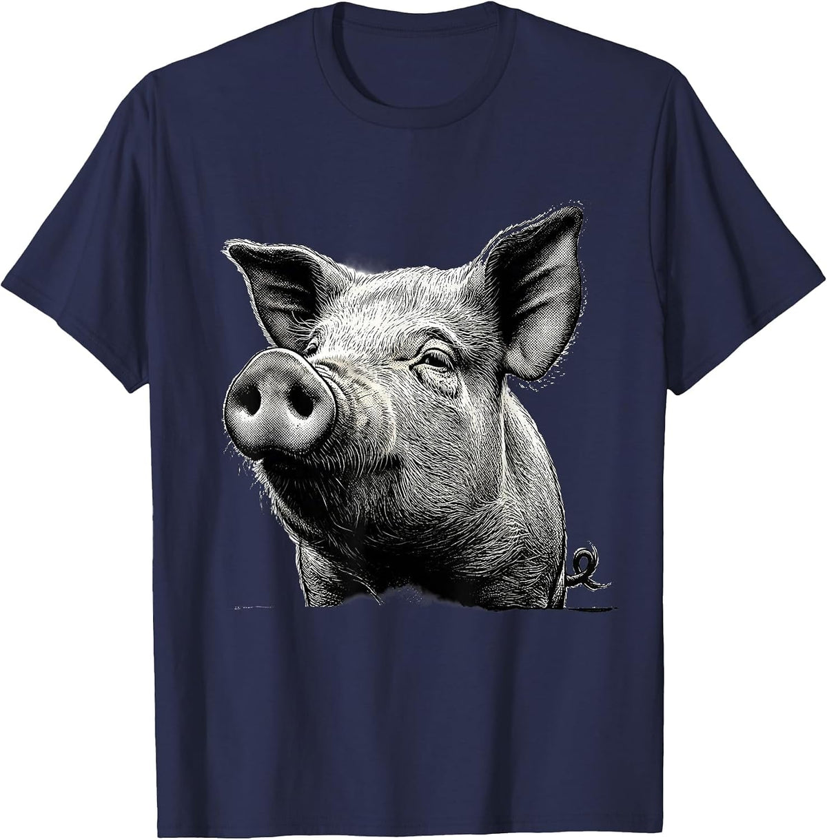 Oversized Pig Head Cute Farm Animal Lover Humor T-Shirt - Navy Blue
