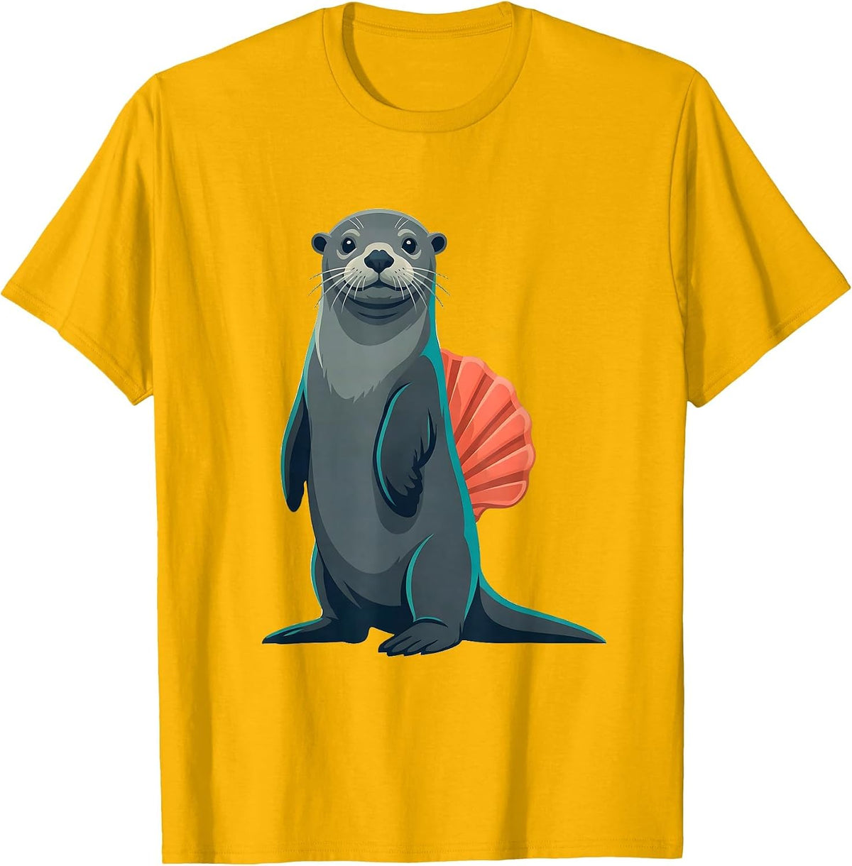 Sea Otter Flat Vector Funny Otter Lover Humor T-Shirt - Golden Yellow