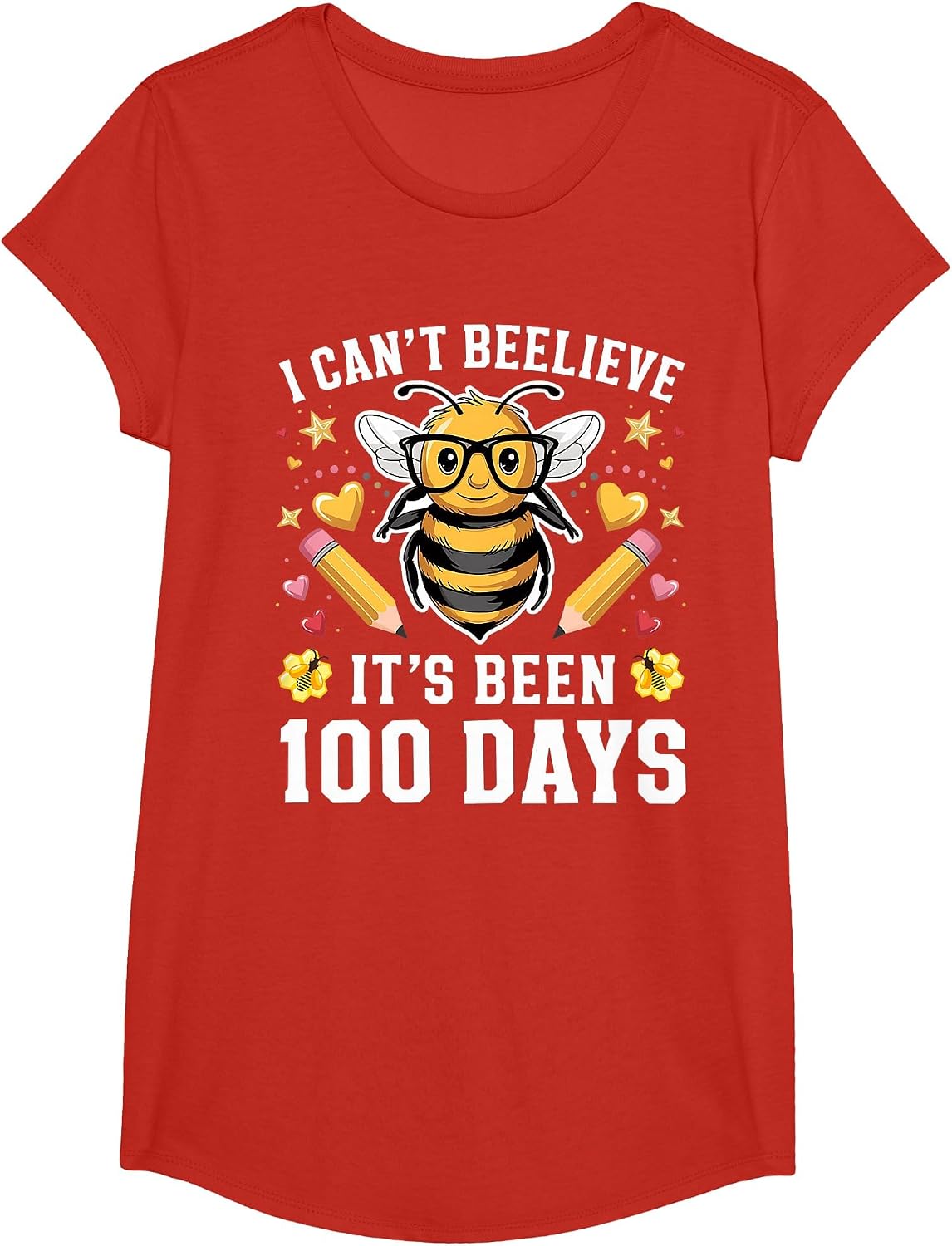 I Can't Believe Its Been 100 Days Funny Bee 100th Day School T-Shirt - Girls Red