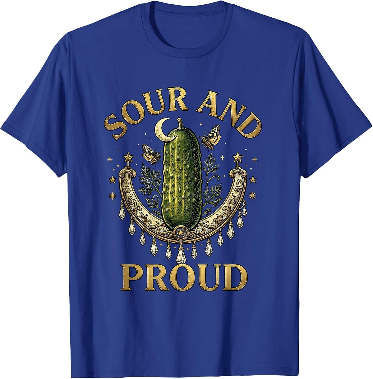 Men's Sour and Proud Funny Pickle Graphic Design T-Shirt - Royal Blue