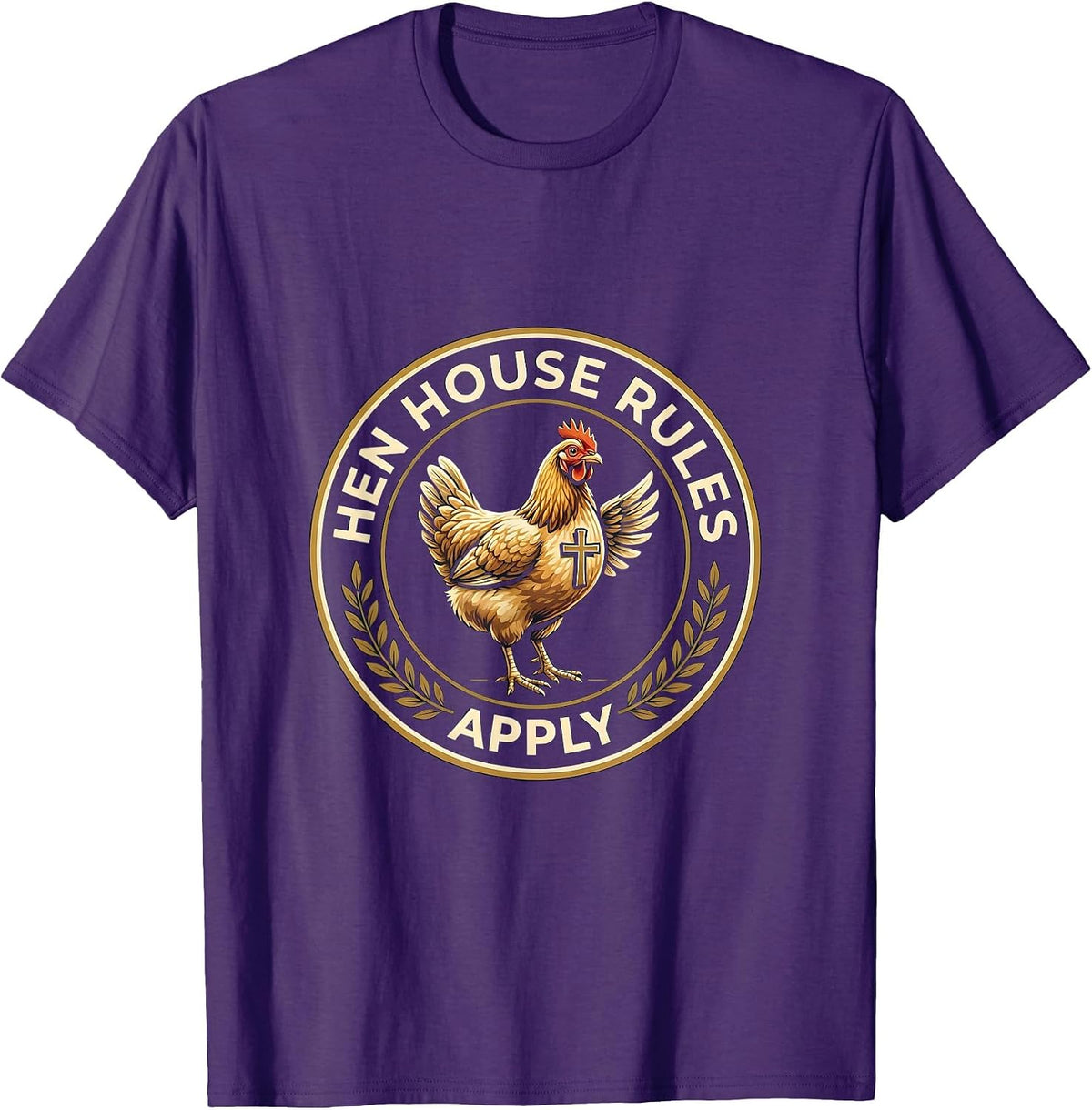 Men's Hen House Rules Apply Funny Chicken Design T-Shirt - Purple