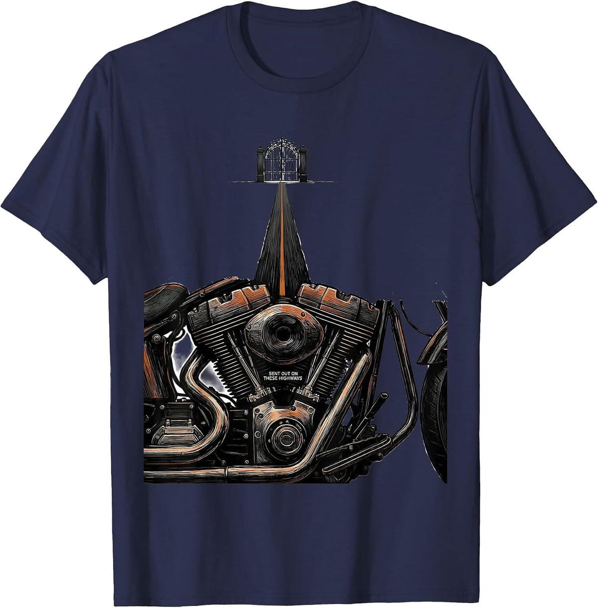 Sent Out On These Highways Christian Biker Motorcycle Faith T-Shirt - Navy Blue