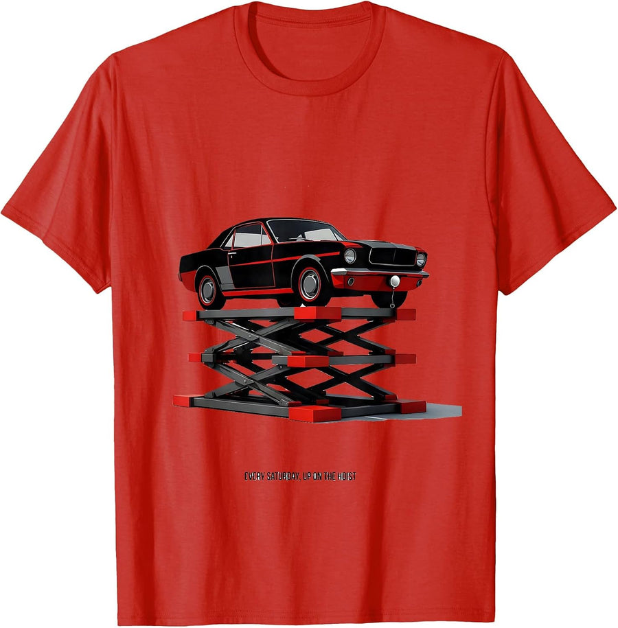 Men's Every Saturday, Up On The Hoist Vintage Classic Car Racing T-Shirt - Red