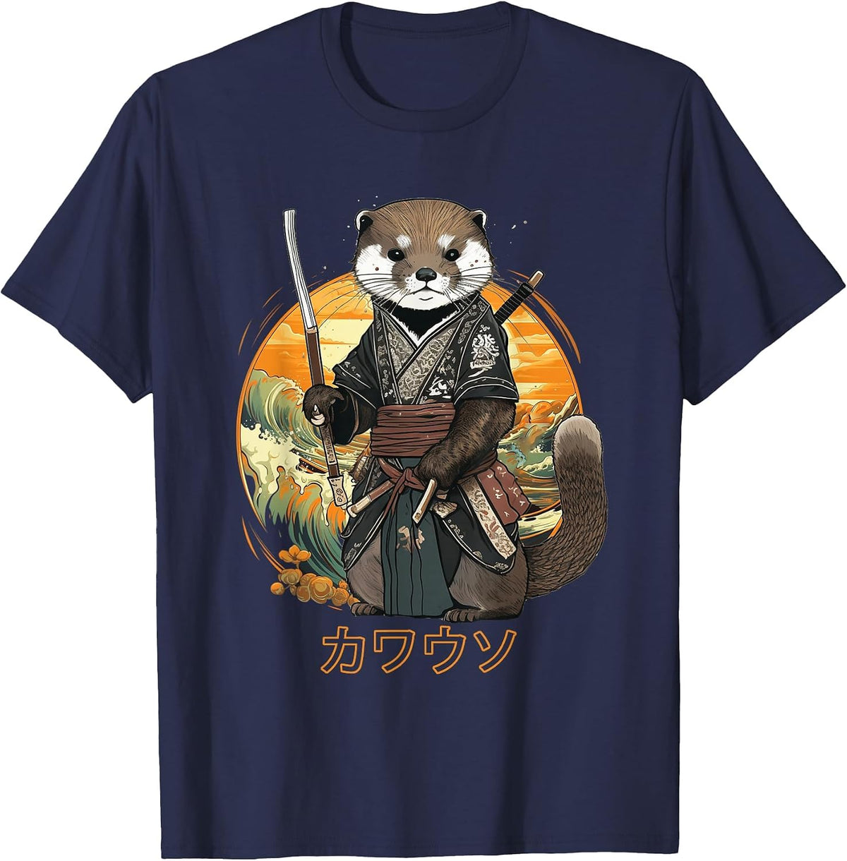 Samurai Otter Japan Animal Japanese Ninja Sea Otter Lover T-Shirt - Navy Blue
