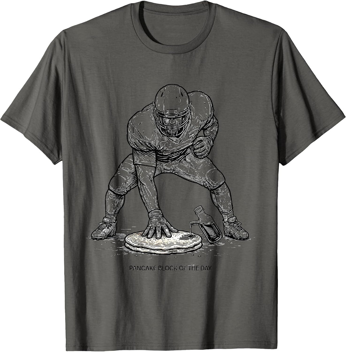 Pancake Block Of The Day Funny Breakfast Food Lineman Humor T-Shirt - Asphalt Grey