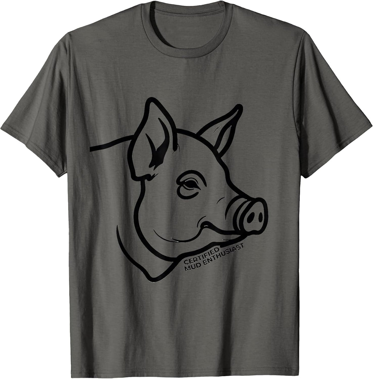 Certified Mud Enthusiast Funny Pig Lover Pet Humor T-Shirt - Asphalt Grey
