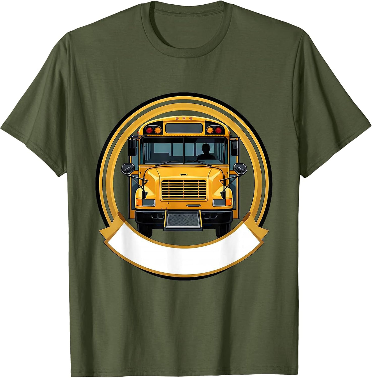 School Bus Driver Appreciation Seal Emblem Crew T-Shirt - Olive Green