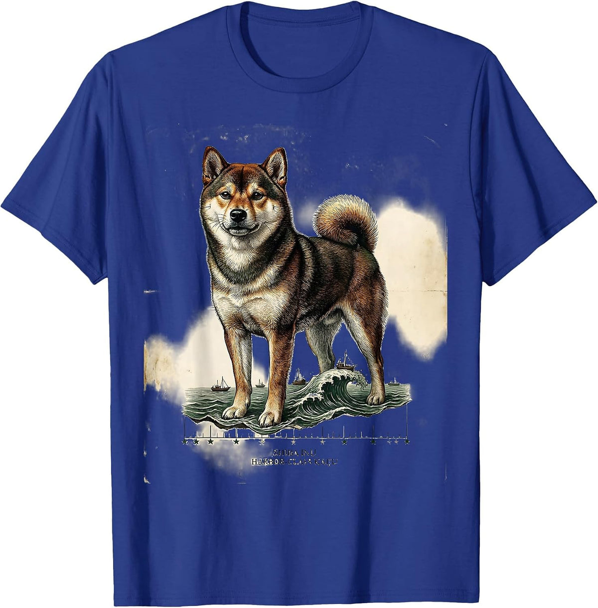 Shiba Inu Harbor-Class Kaiju Vintage Japanese Monster Parody T-Shirt - Royal Blue