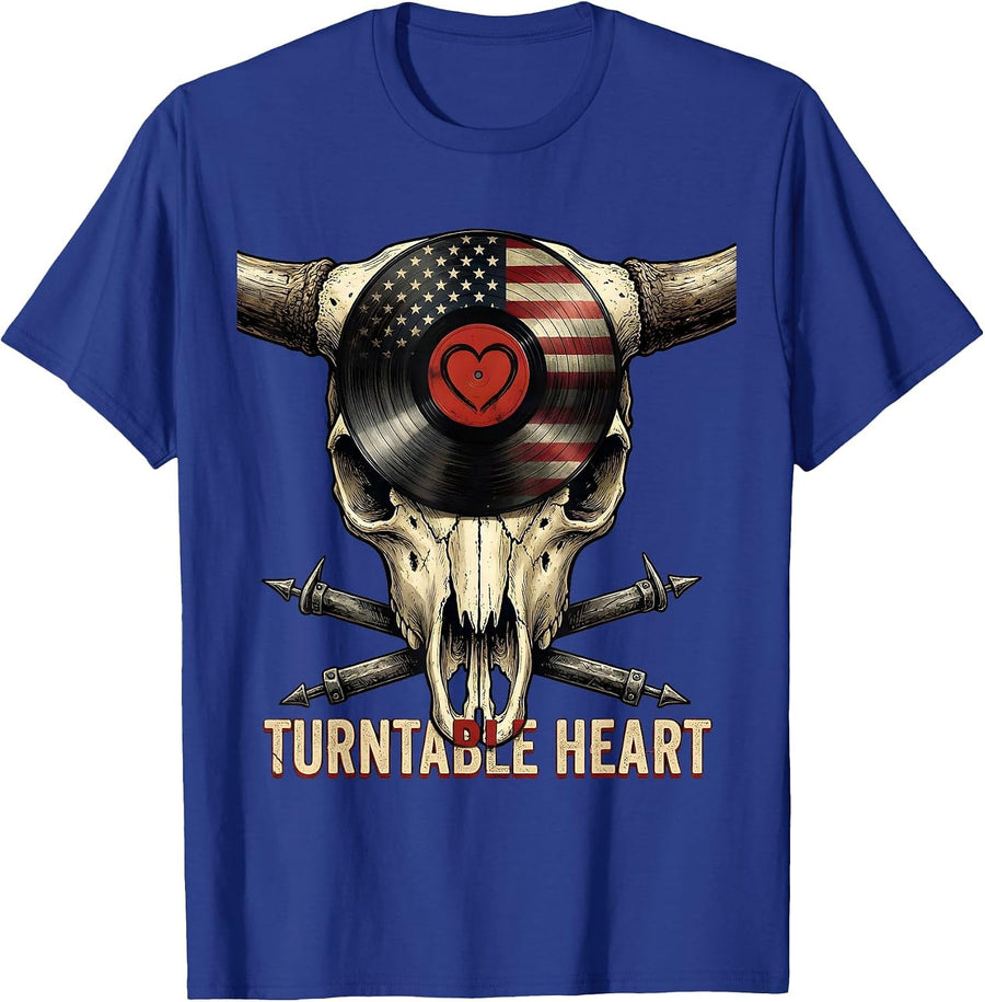 Turntable Heart Disco Groove Design T-Shirt - Royal Blue