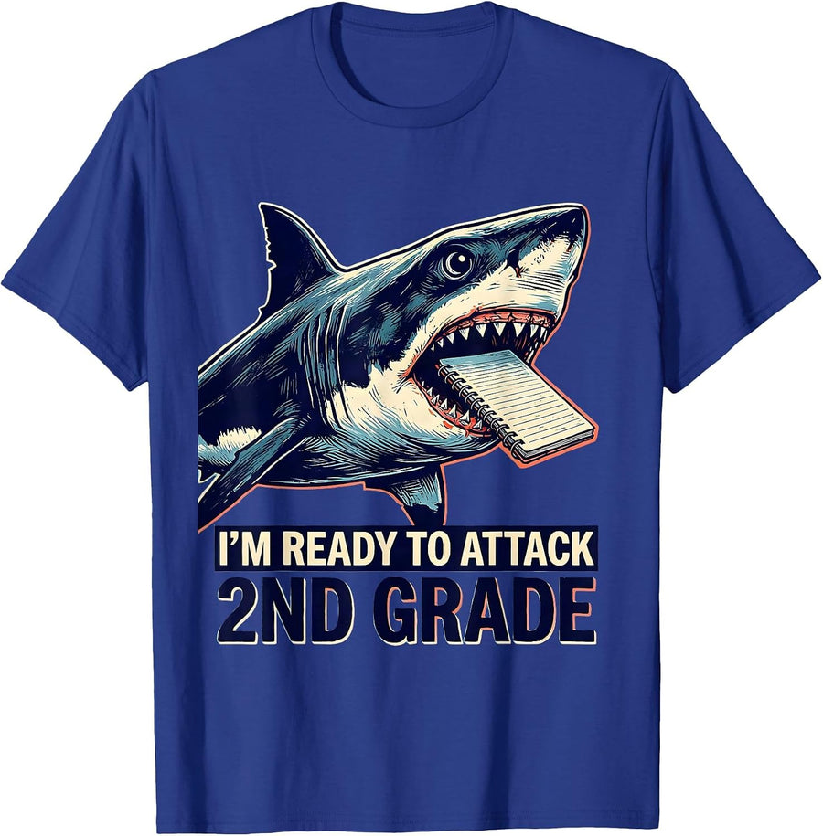 I'm Ready To Attack 2nd Grade Funny Shark Back To School T-Shirt - Royal Blue