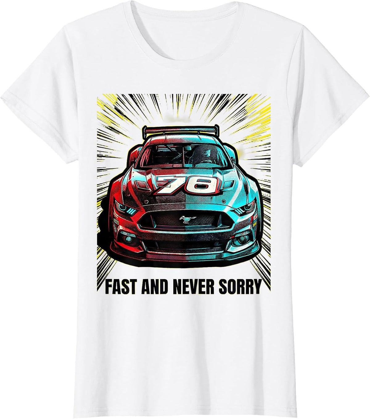 Fast and Never Sorry Racing Graphic Design T-Shirt - White