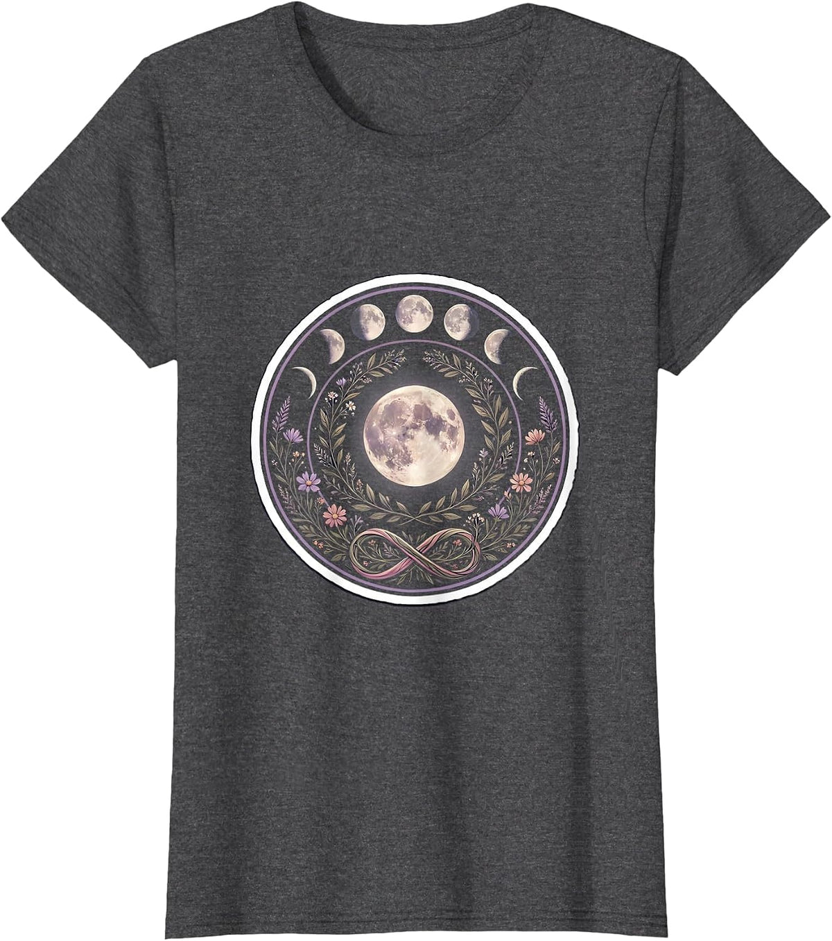 Women's Autism Awareness Moon Phase Floral Wreath Design T-Shirt - Dark Heather Grey