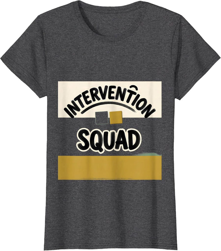 Women's Intervention Squad Dyslexia Teacher Humor SPED Specialist T-Shirt - Dark Heather Grey