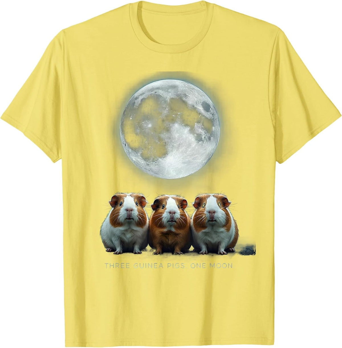 Men's Three Guinea Pigs One Moon Funny Pet Lover Meme Humor T-Shirt - Lemon Yellow