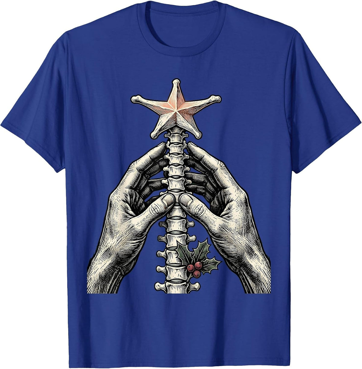 Chiropractic Hands Christmas Woodcut Engraving Chiropractor T-Shirt - Royal Blue