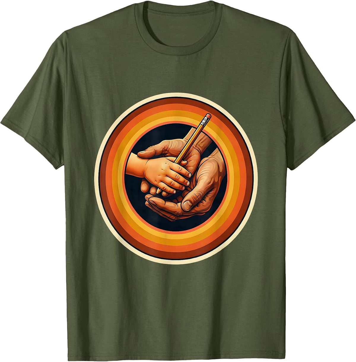 Men's Sped Teacher Guiding Hands Learning Illustration T-Shirt - Olive Green