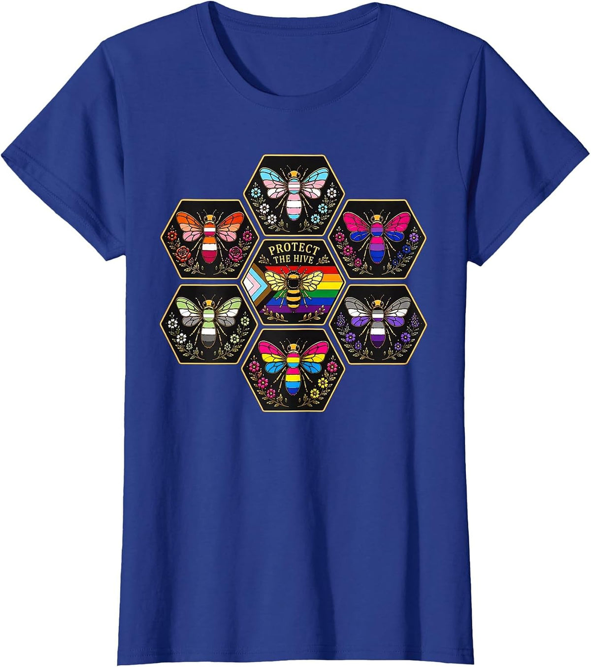 Protect the Hive LGBTQ Bee Bisexual Nature Gay Pride Support T-Shirt - Royal Blue