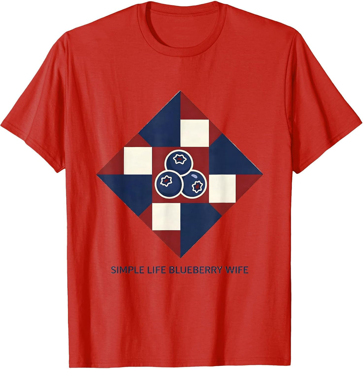 Men's Simple Life Blueberry Wife Red White and Blue Design T-Shirt - Red