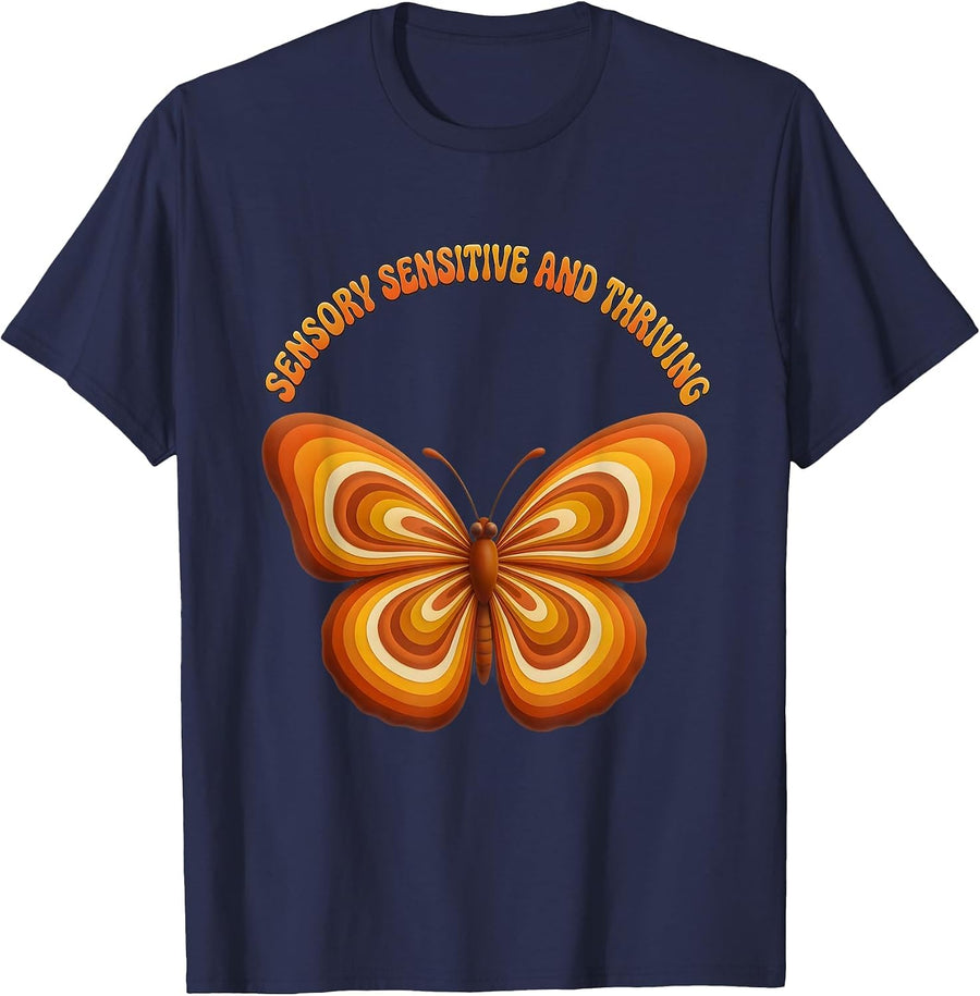 Sensory Sensitive and Thriving Autism Awareness T-Shirt - Navy Blue