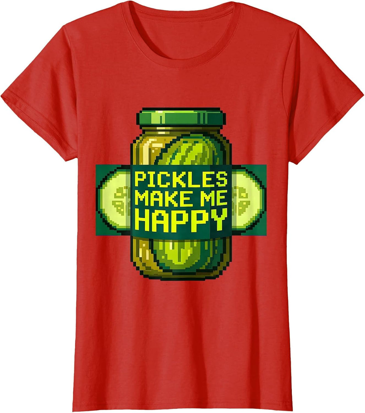 Pickles Make Me Happy Funny Pickle Lover Design T-Shirt - Red