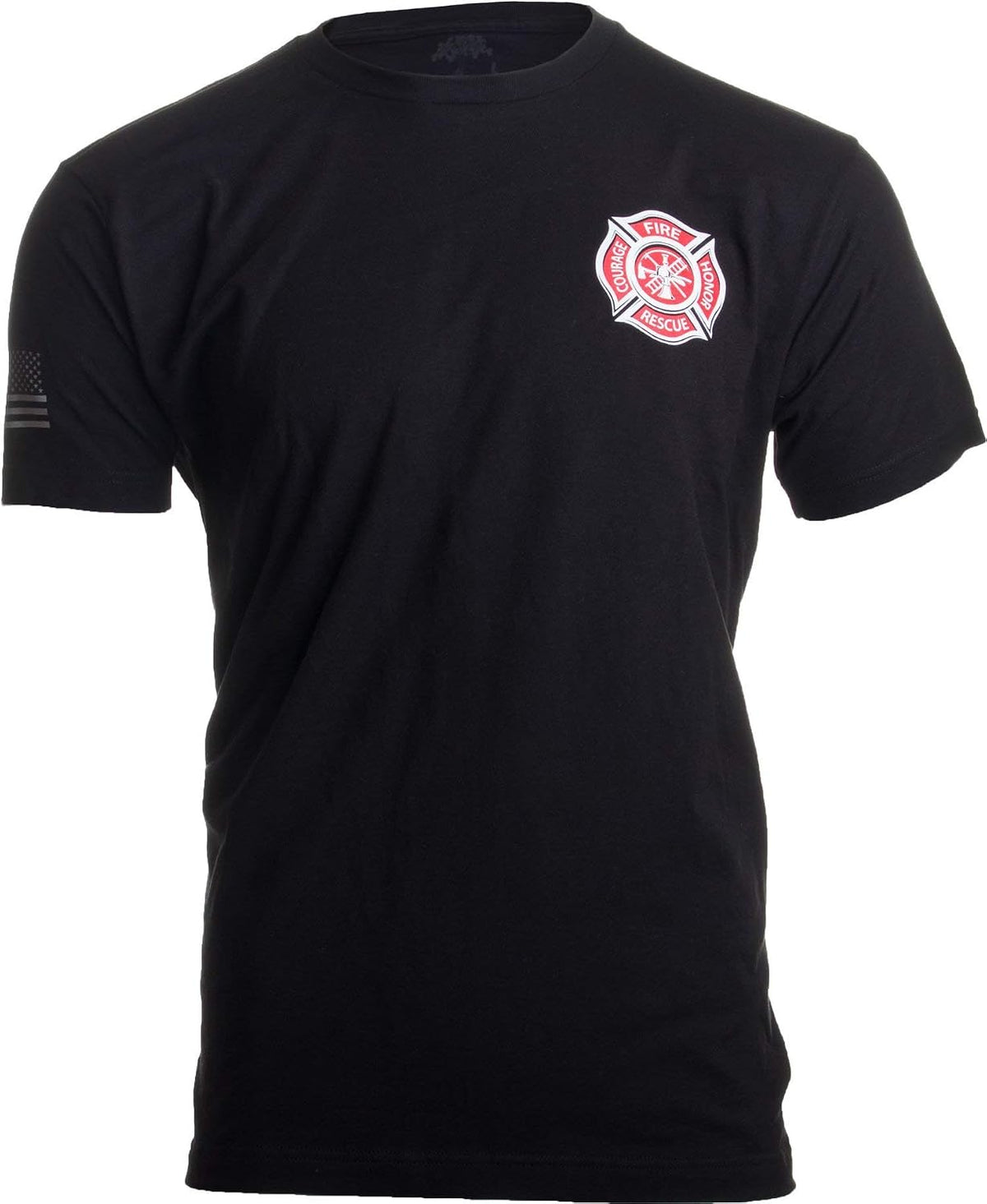 Firefighter Maltese Cross | Fire Fighter Rescue Courage Honor Red Line T-Shirt - Black
