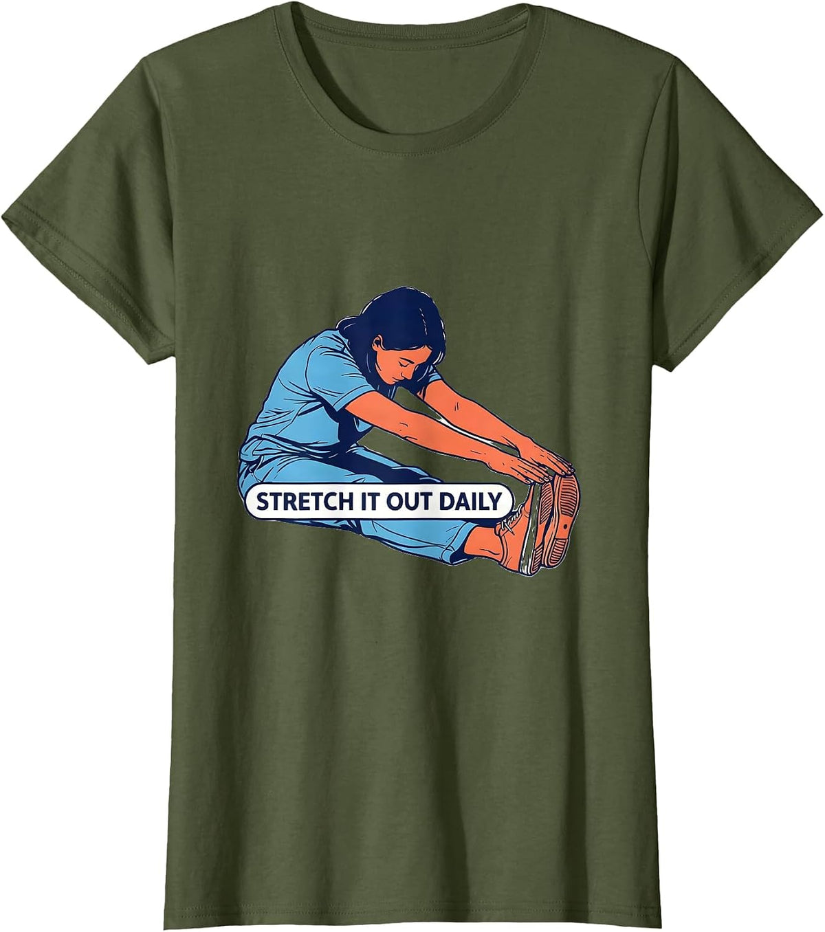 Women's Stretch It Out Daily Physical Therapy Design T-Shirt - Olive Green