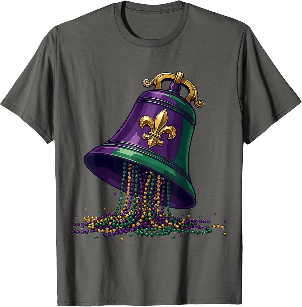 Men's Oversized Handbell Fleur De Lis Mardi Gras Party Humor T-Shirt - Asphalt Grey