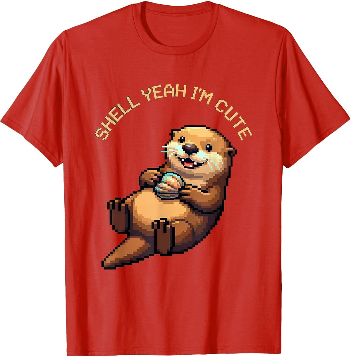 Men's Shell Yeah I'm Cute Sea Otter Design T-Shirt - Red