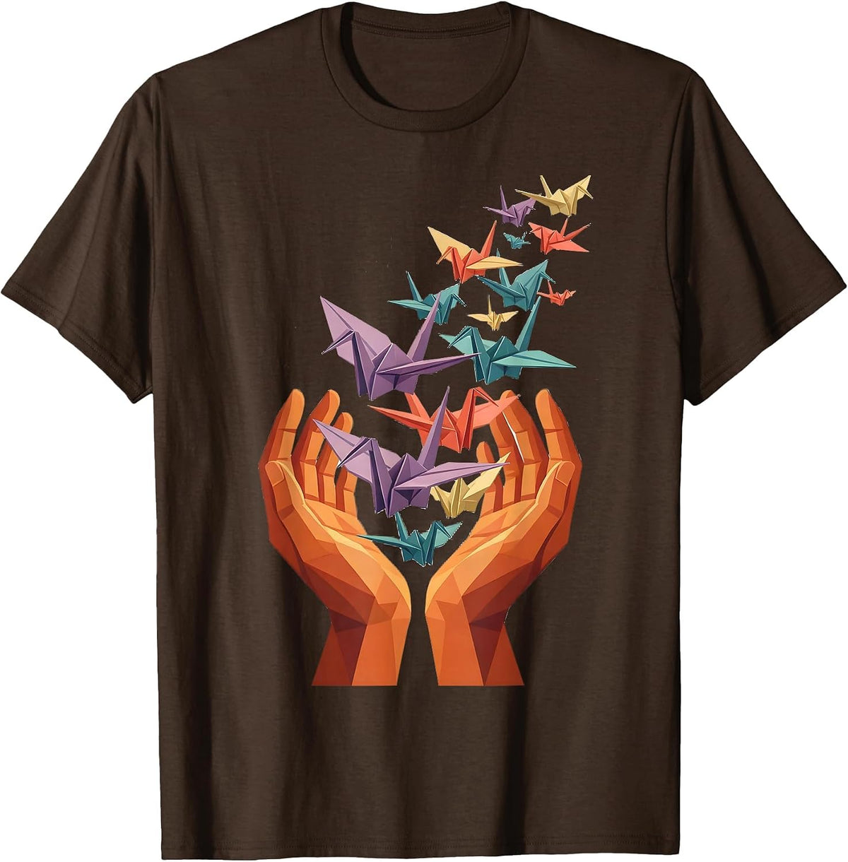 Men's Autism Awareness Origami Birds Freedom Illustration T-Shirt - Brown