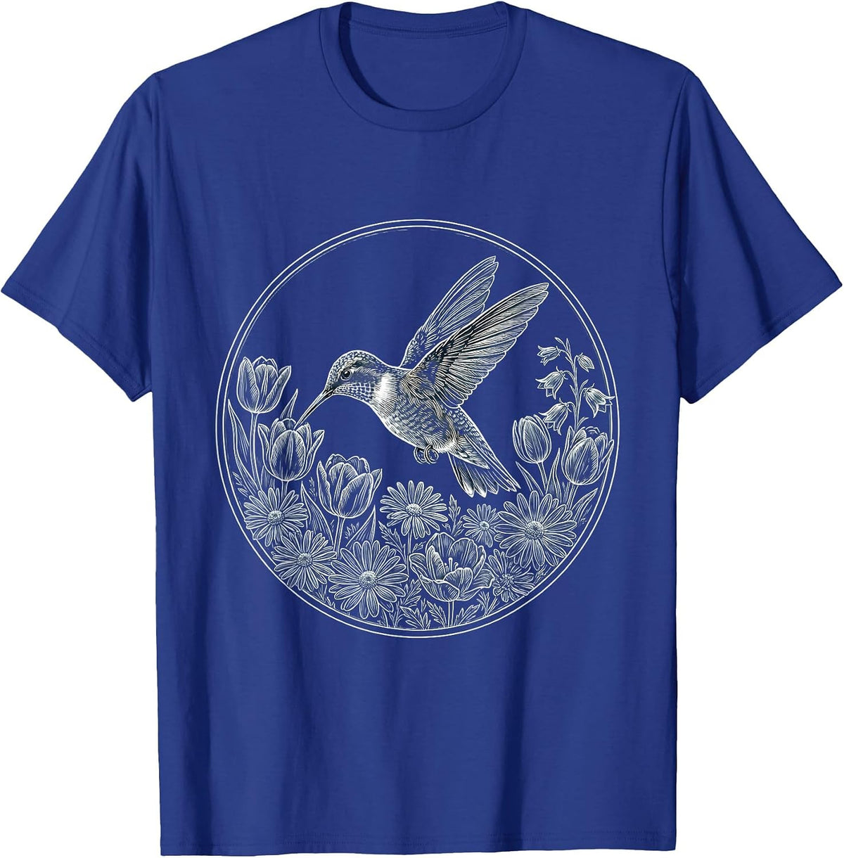 Autism Awareness Hummingbird Floral Art T-Shirt - Royal Blue