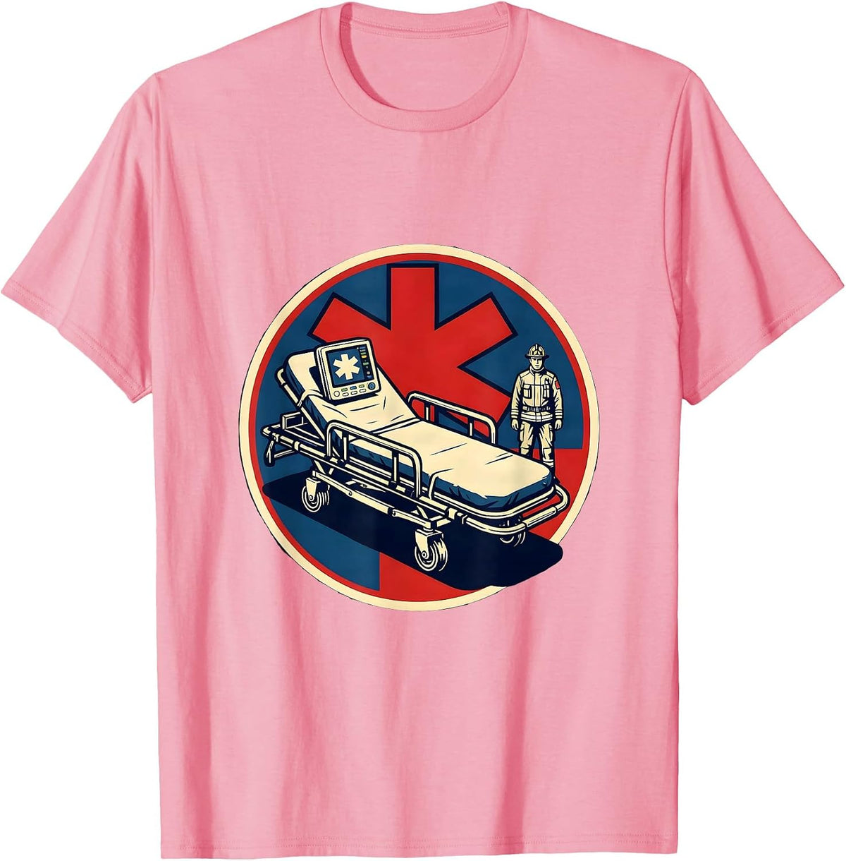 Men's Paramedic Stencil Badge EMT EMS Dark Humor Gift T-Shirt - Pink