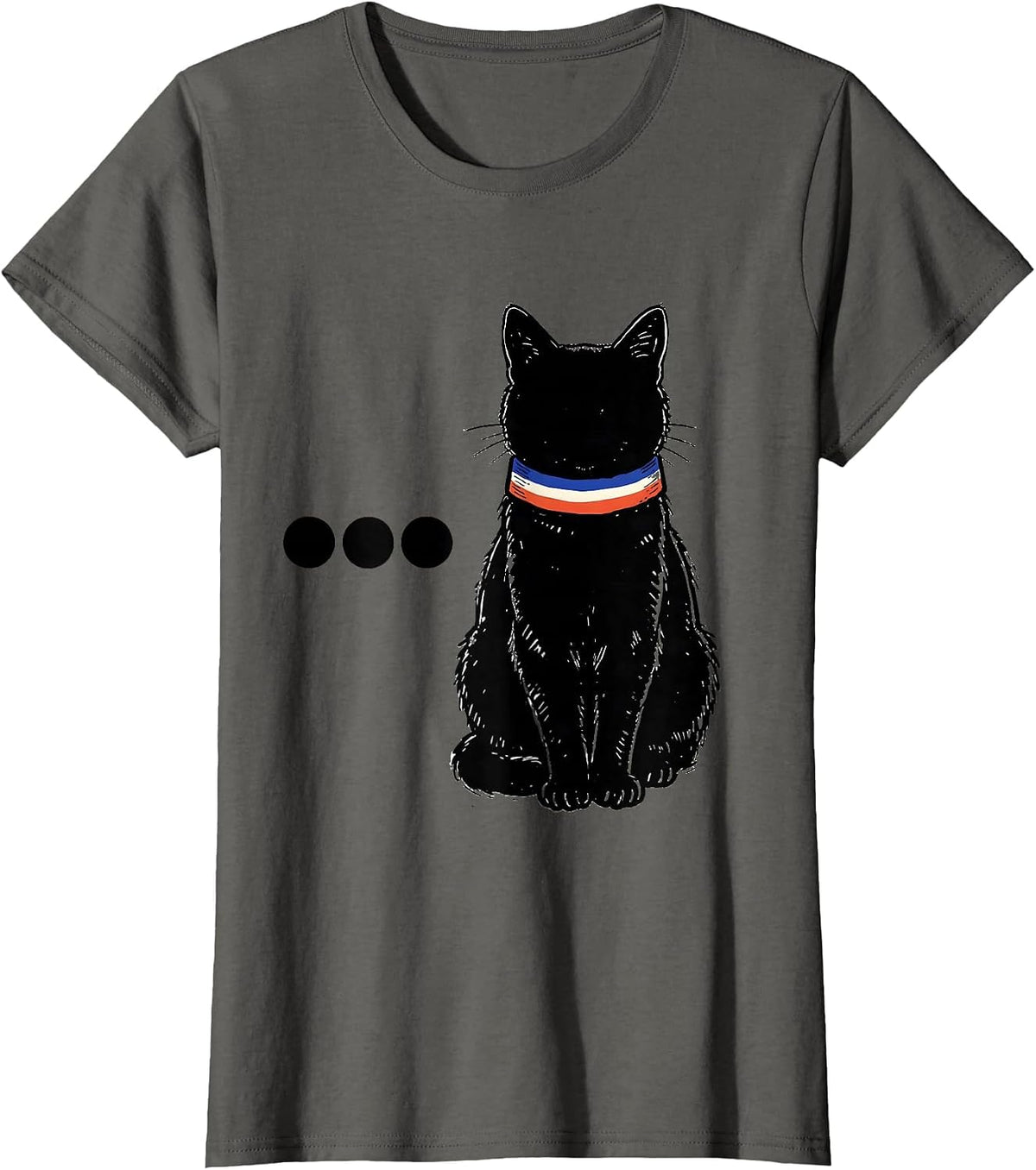 Women's Counting Dots Cat with Tricolour Collar French Cat Lover T-Shirt - Asphalt Grey
