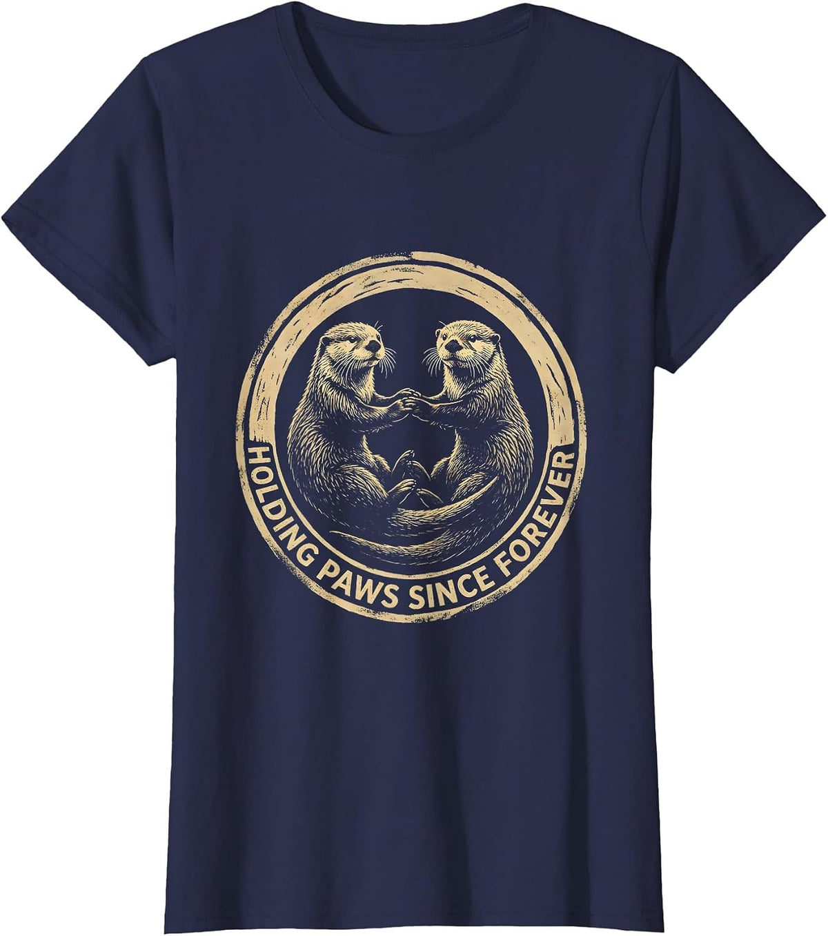 Women's Sea Otter Holding Paws Since Forever Design T-Shirt - Navy Blue