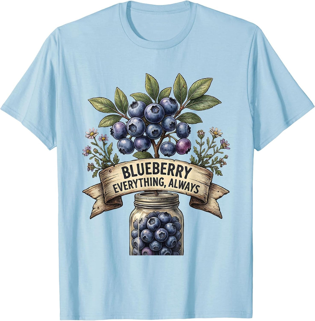 Men's Blueberry Everything Always Bold Fruit Design T-Shirt - Baby Blue