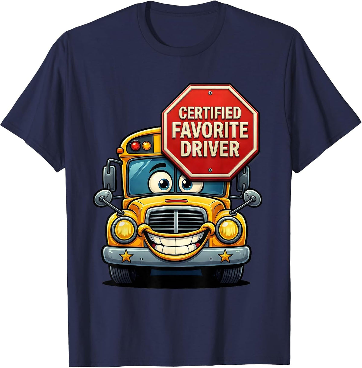 Men's Certified Favorite Driver Funny School Bus Driver T-Shirt - Navy Blue