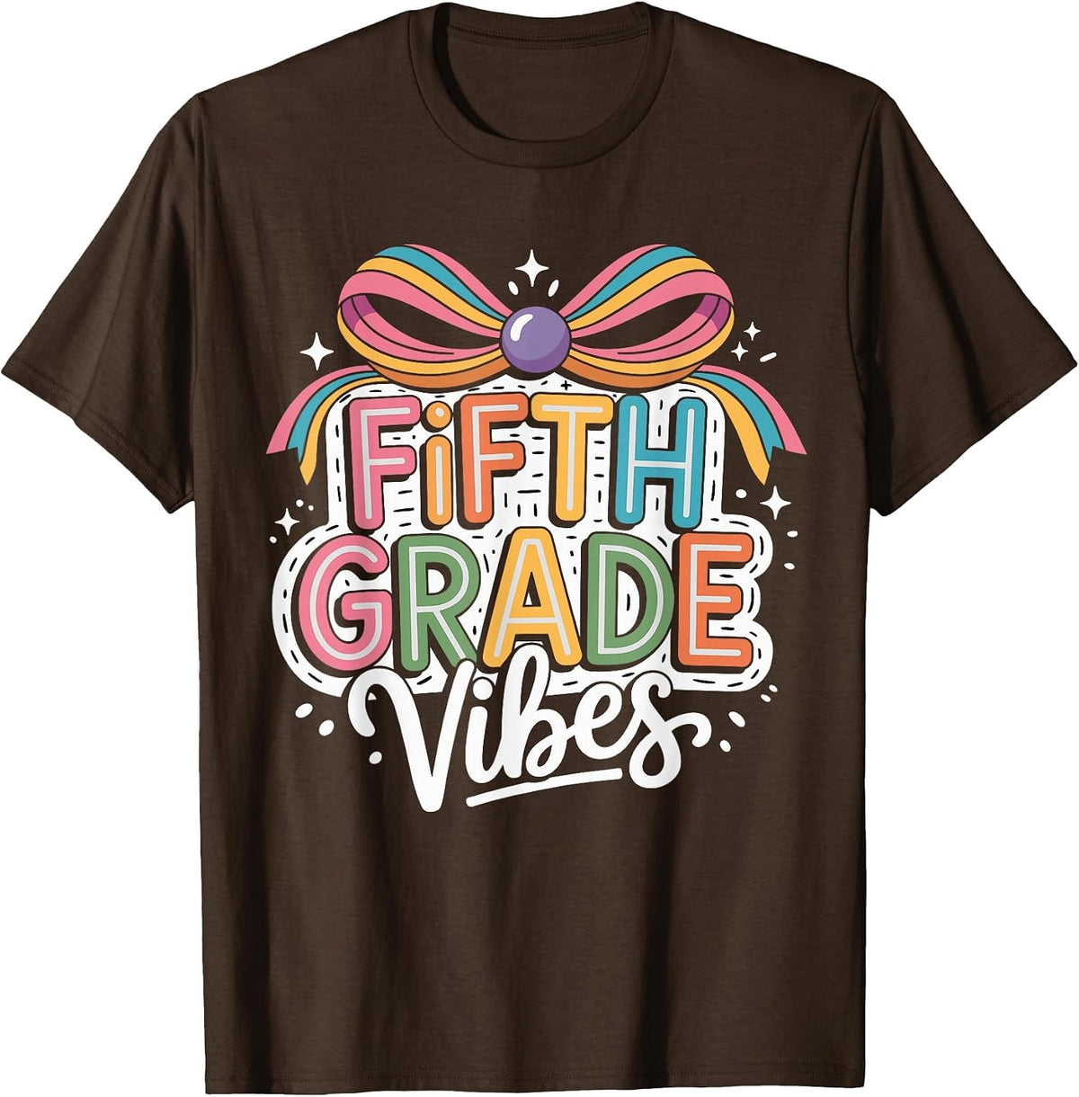 5th Fifth Grade Vibes Teacher Girls Back to School Coquette T-Shirt - Brown