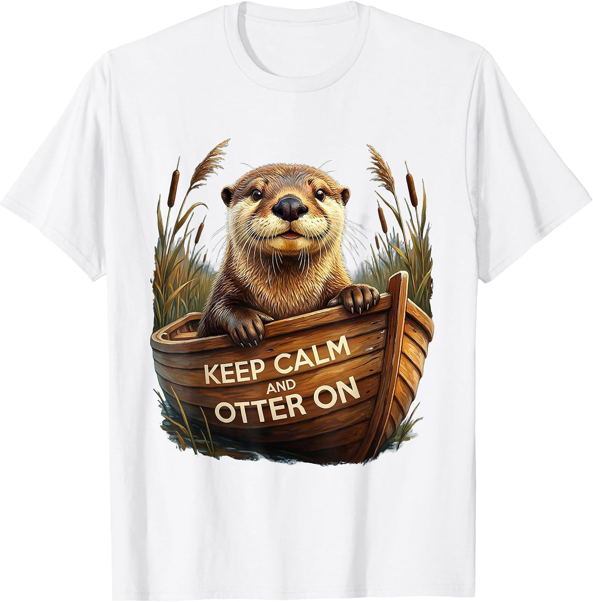 Men's Keep Calm And Otter On Funny Otter Lover Novelty Humor T-Shirt - White