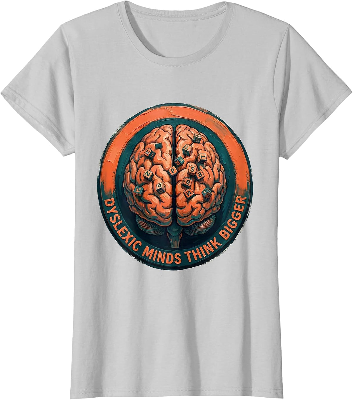 Women's Dyslexic Minds Think Bigger Awareness Design T-Shirt - Silver Grey