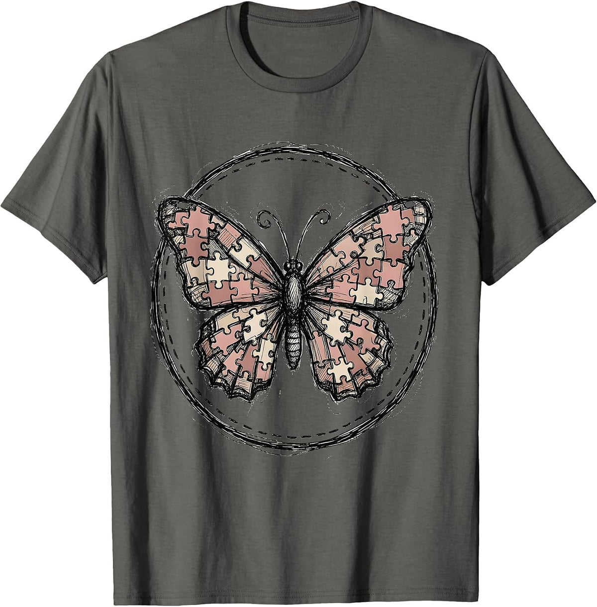 Men's Autism Awareness Butterfly Puzzle Piece Art T-Shirt - Asphalt Grey