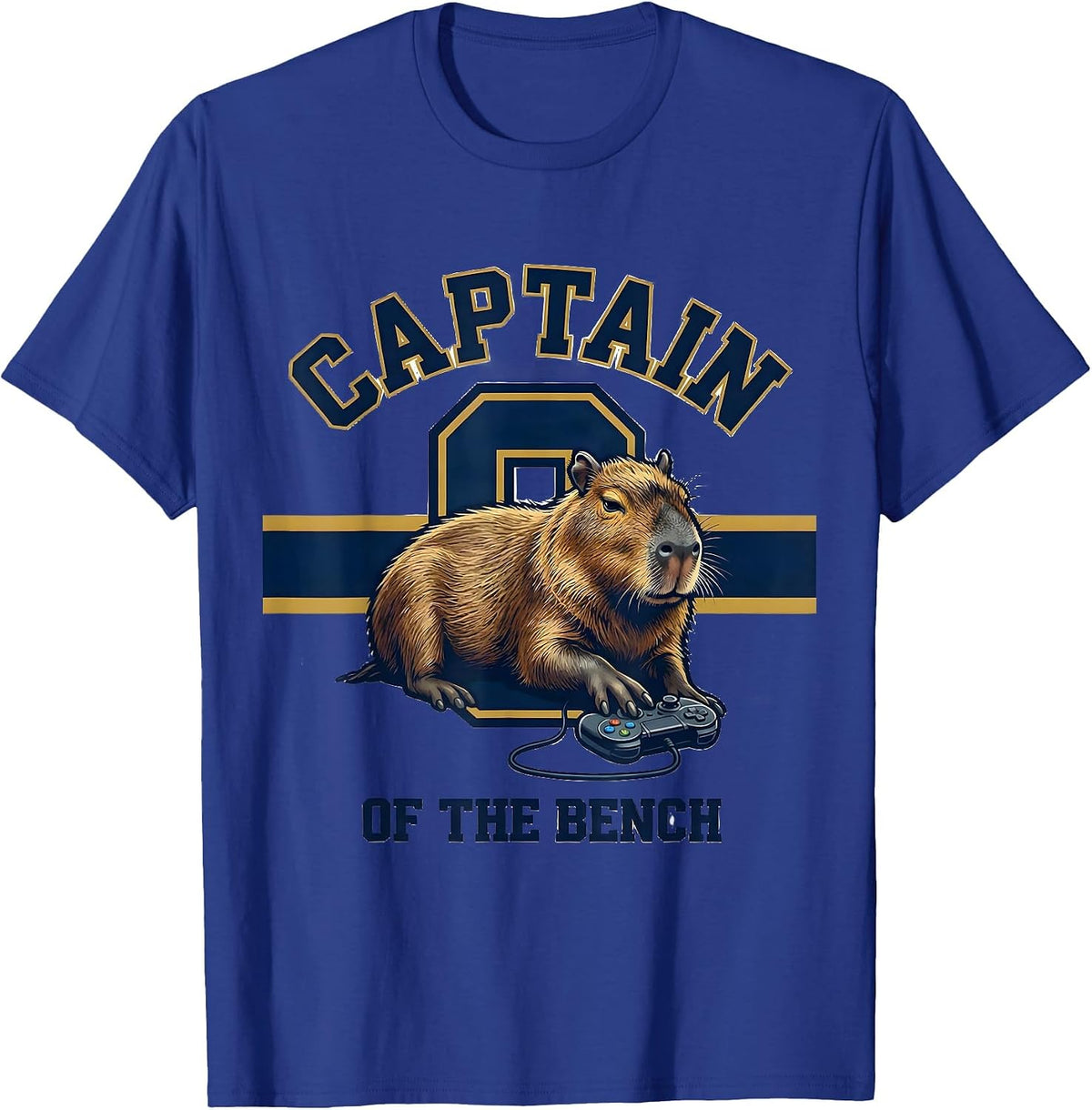 Captain of the Bench Funny Capybara Gamer Meme Humor T-Shirt - Royal Blue