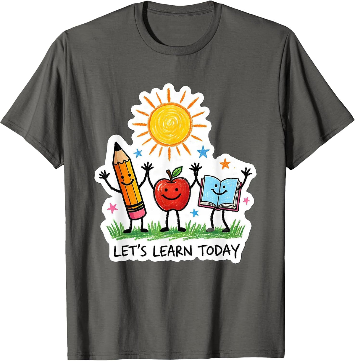 Let's Learn Today Naive Kidcore Teacher Back to School T-Shirt - Asphalt Grey