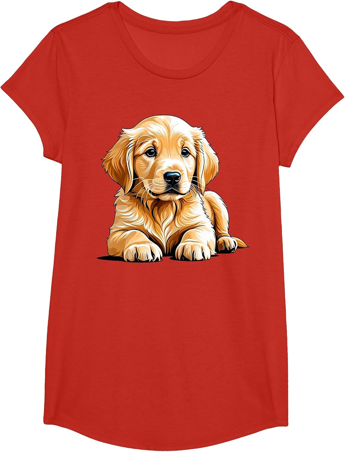 Golden Retriever Dog Puppy Graphic T-Shirt - Girls Red