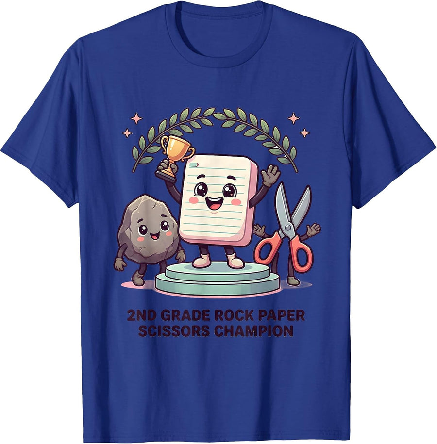 2nd Grade Rock Paper Scissors Champion Cute Kawaii Back T-Shirt, Men, Royal Blue, Small - As Pictured