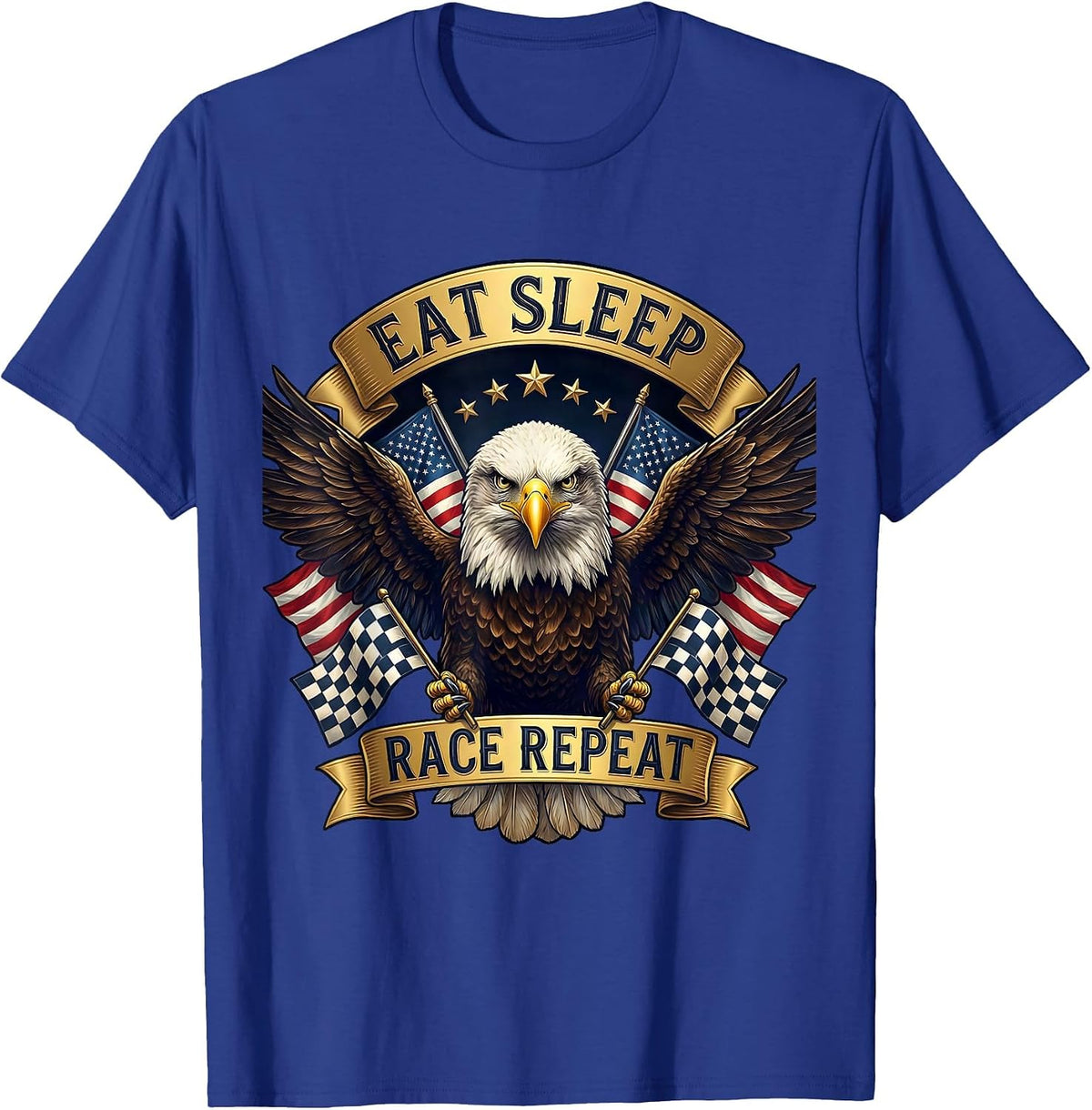Eat Sleep Race Repeat Racing Enthusiast Design T-Shirt - Royal Blue