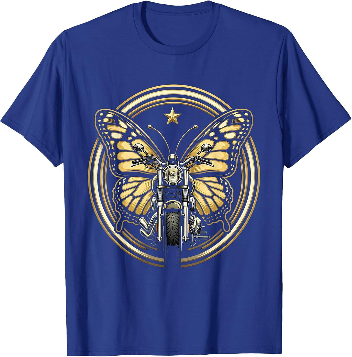 Men's Butterfly Wings Motorcycle Exhaust Smoke Biker T-Shirt - Royal Blue