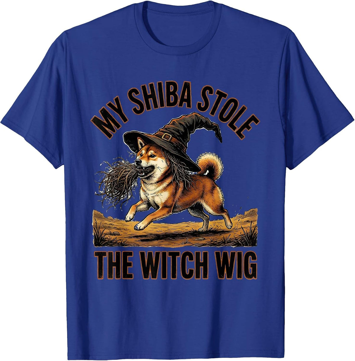 My Shiba Stole The Witch Wig Funny Dog Lover Halloween T-Shirt - Royal Blue