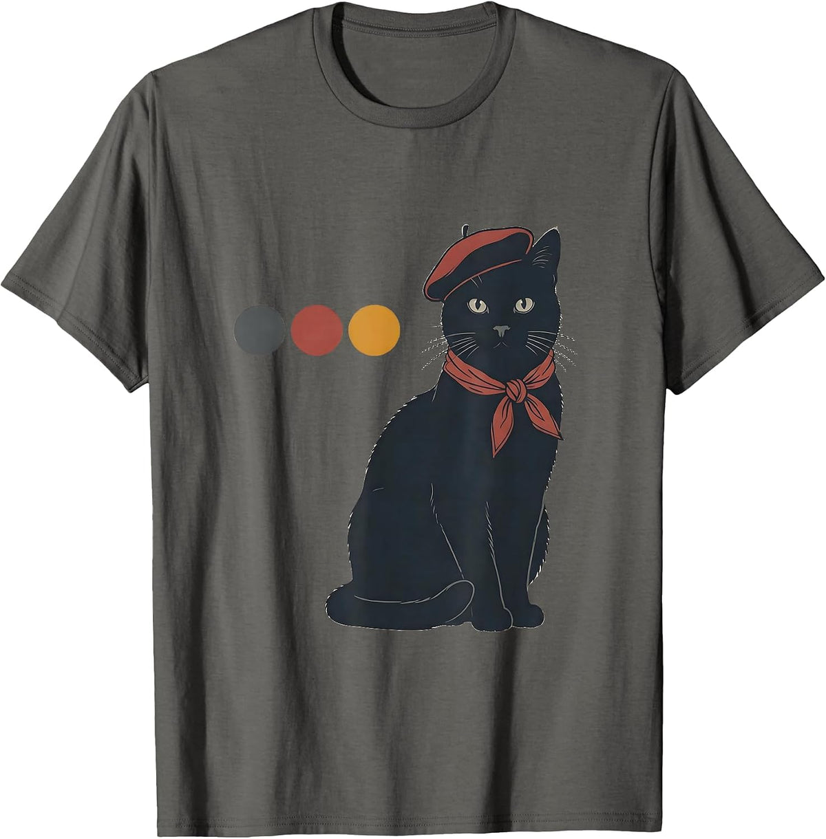 French Cat Beret Neckerchief Military Pilot Humor T-Shirt - Asphalt Grey