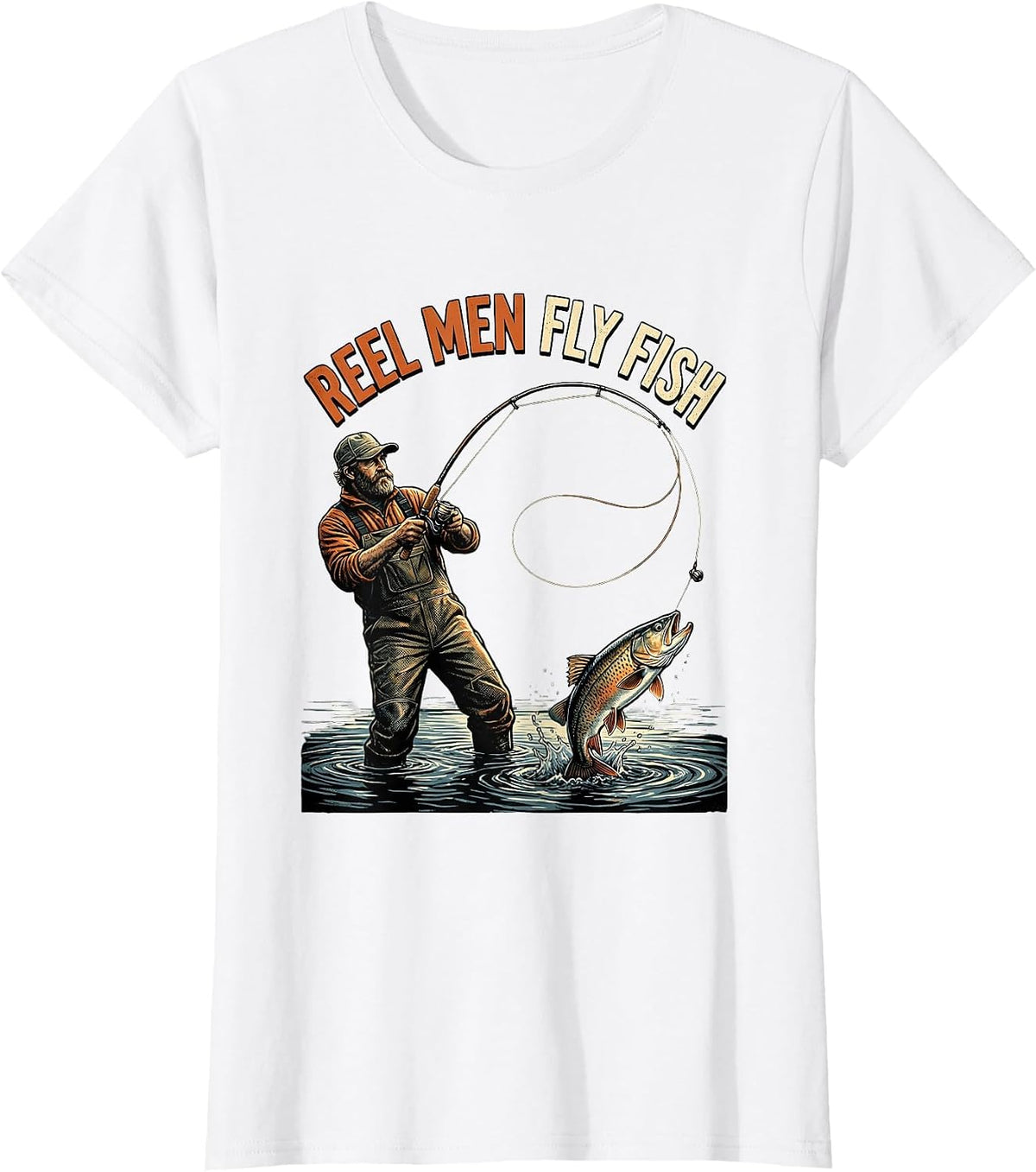 Reel Men Fly Fish Fly Fishing Design T-Shirt - White
