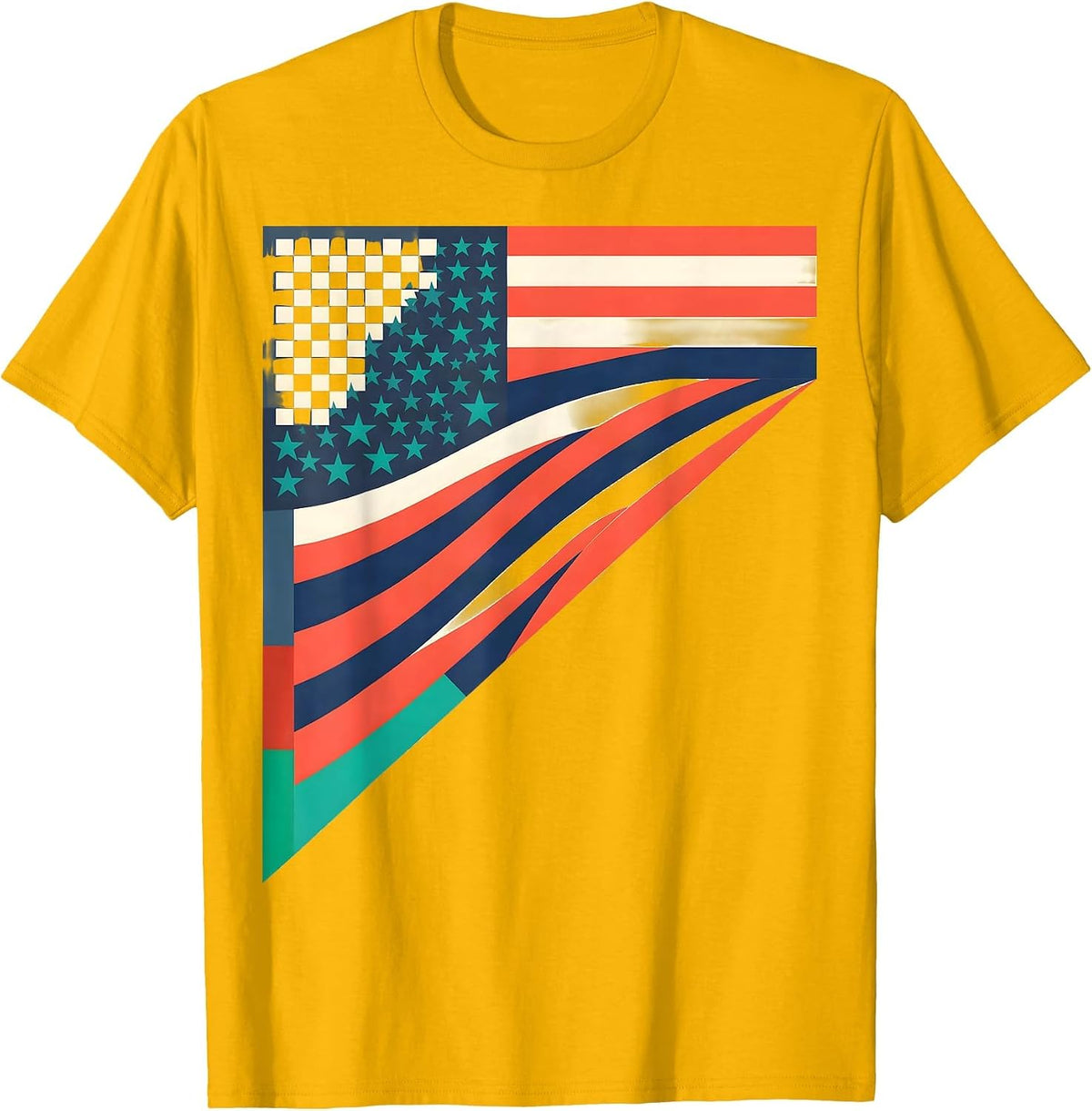 Men's Race Checkered Flag Drag Strip Patriotic Enthusiast T-Shirt - Golden Yellow
