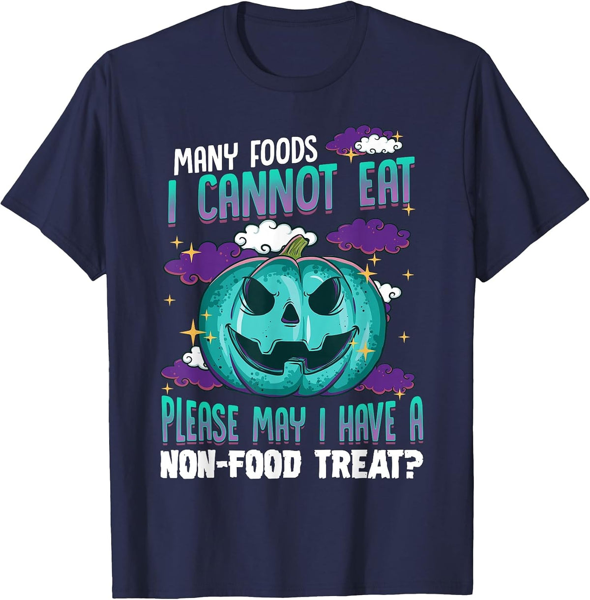 Teal Pumpkin Halloween Food Allergy Awareness Trick Or Treat T-Shirt - Navy Blue